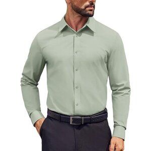 Coofandy Men Light Green Long Sleeve Formal Fit Business Button Down Shirts